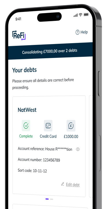 Refi Your Debts Screen