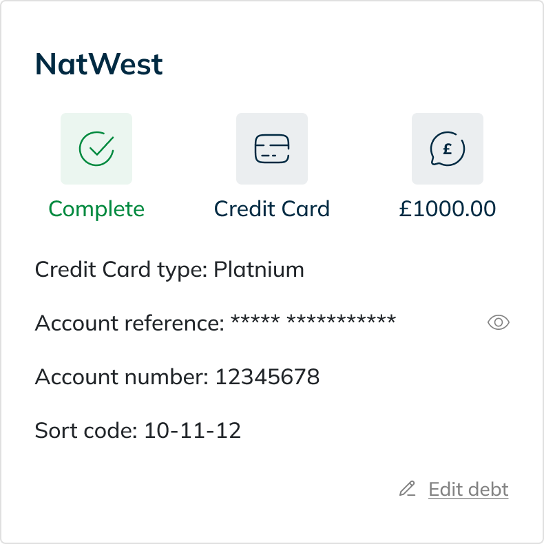 Debt Card showing a NatWest Credit Card